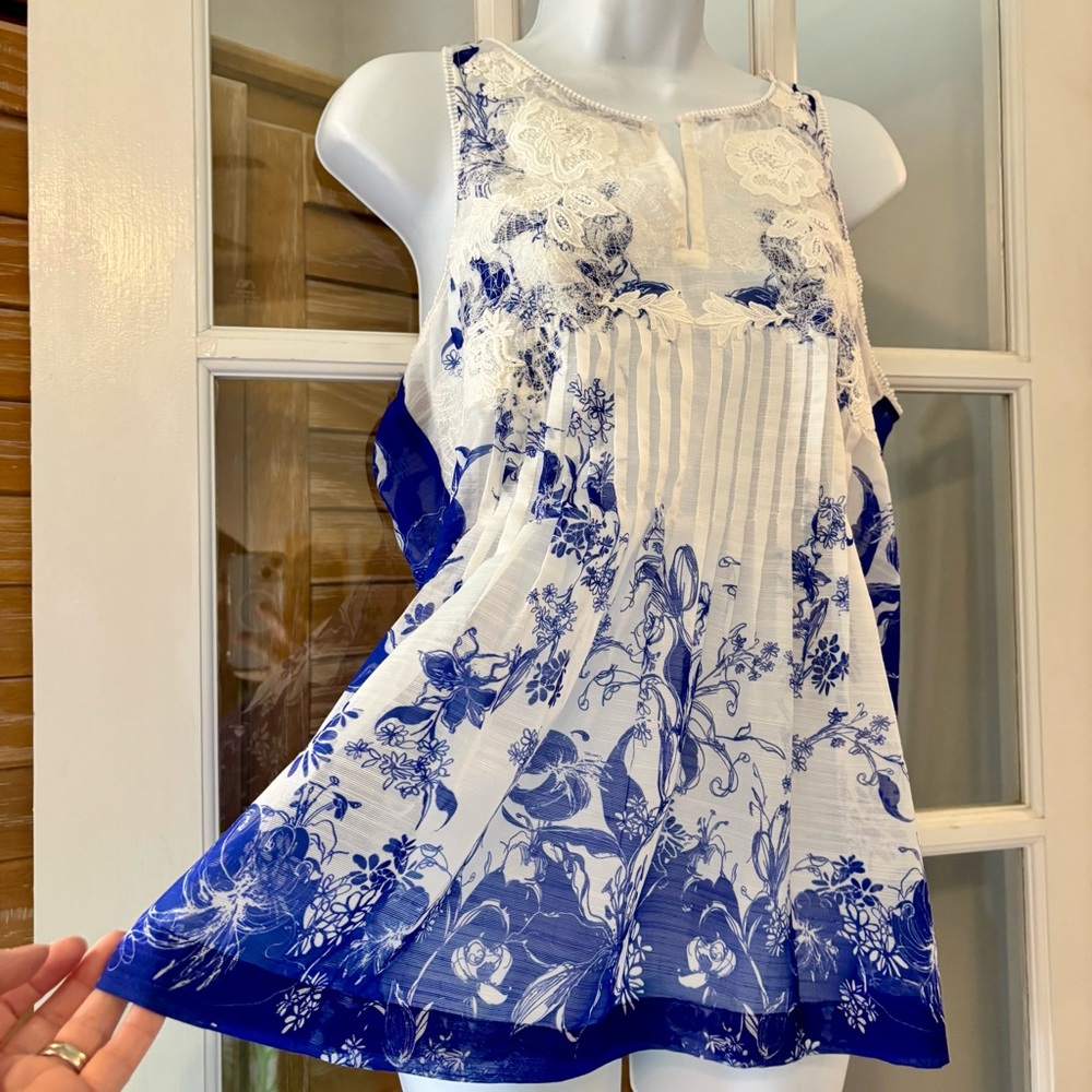 Ranna Gill x Anthropologie Zestio Pleated Blouse Floral Ombre Small Like New - Picture 4 of 11